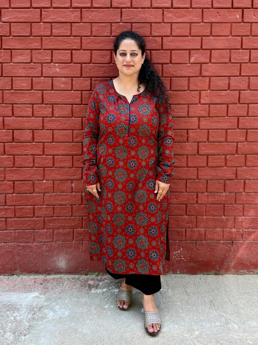 Surkh Red Cotton Kurta