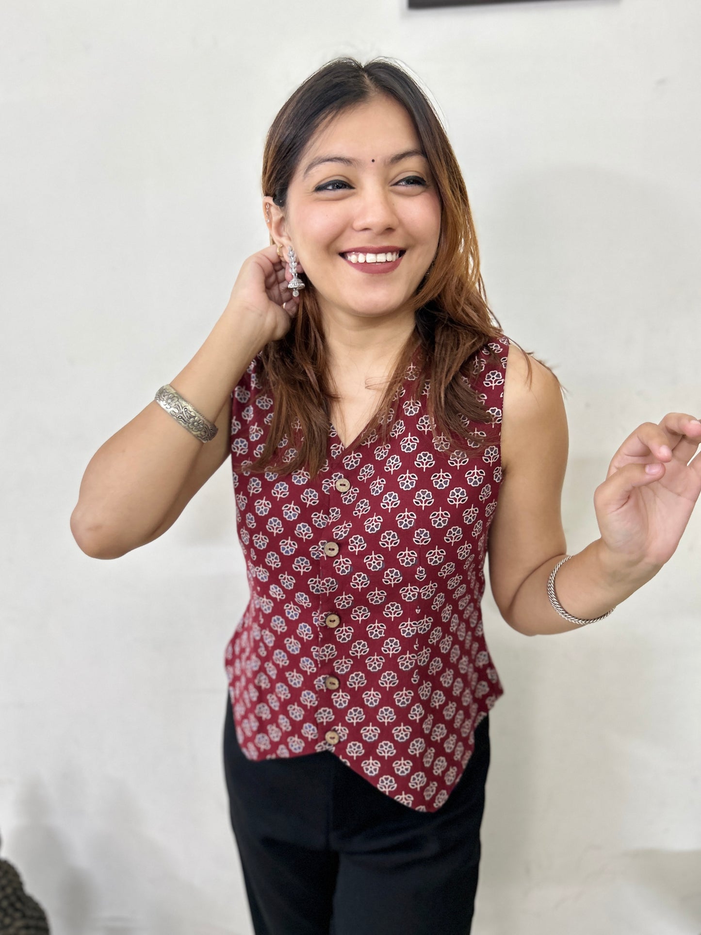 Maroon Floral Print Top