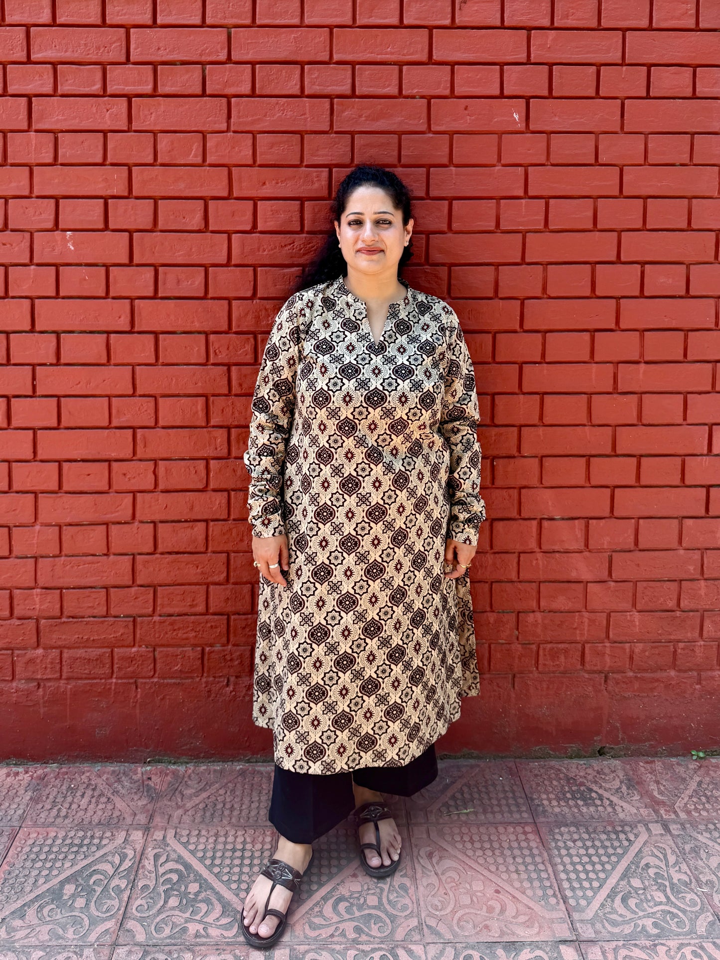 Beige geometric kurta