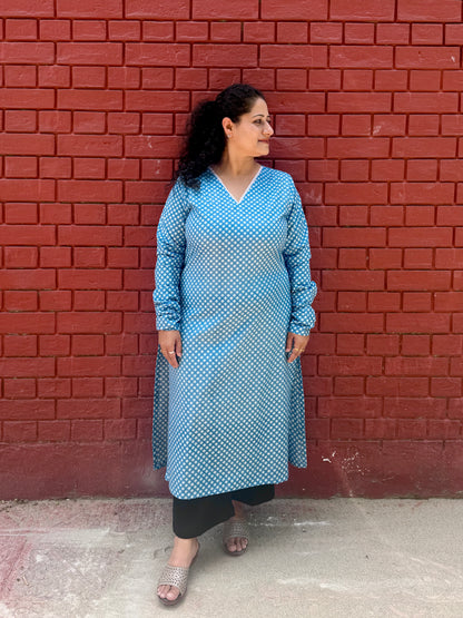 Firozi Phool Cotton Kurta