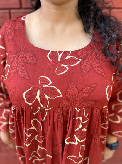 Rust Petal Chudi Sleeve Cotton Dress