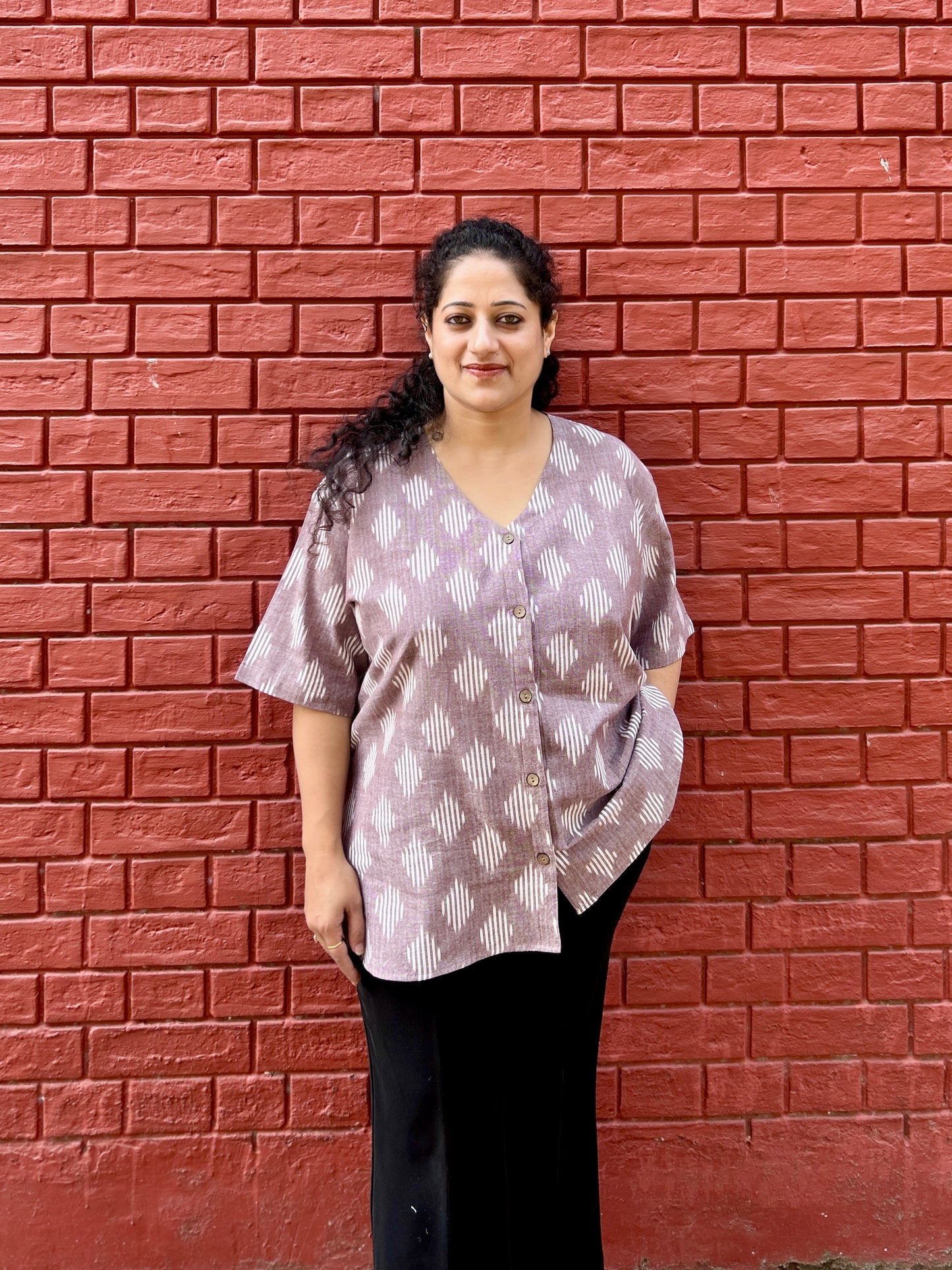 Wine colour Ikkat Shirt