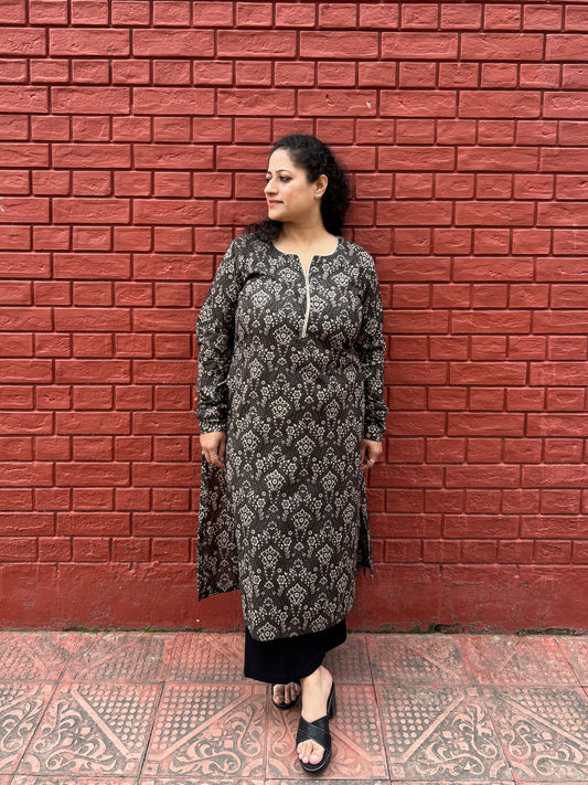 Brown Grey Printed Kurta