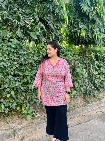 Blush Pink Hand-Block Printed Cotton Kurti