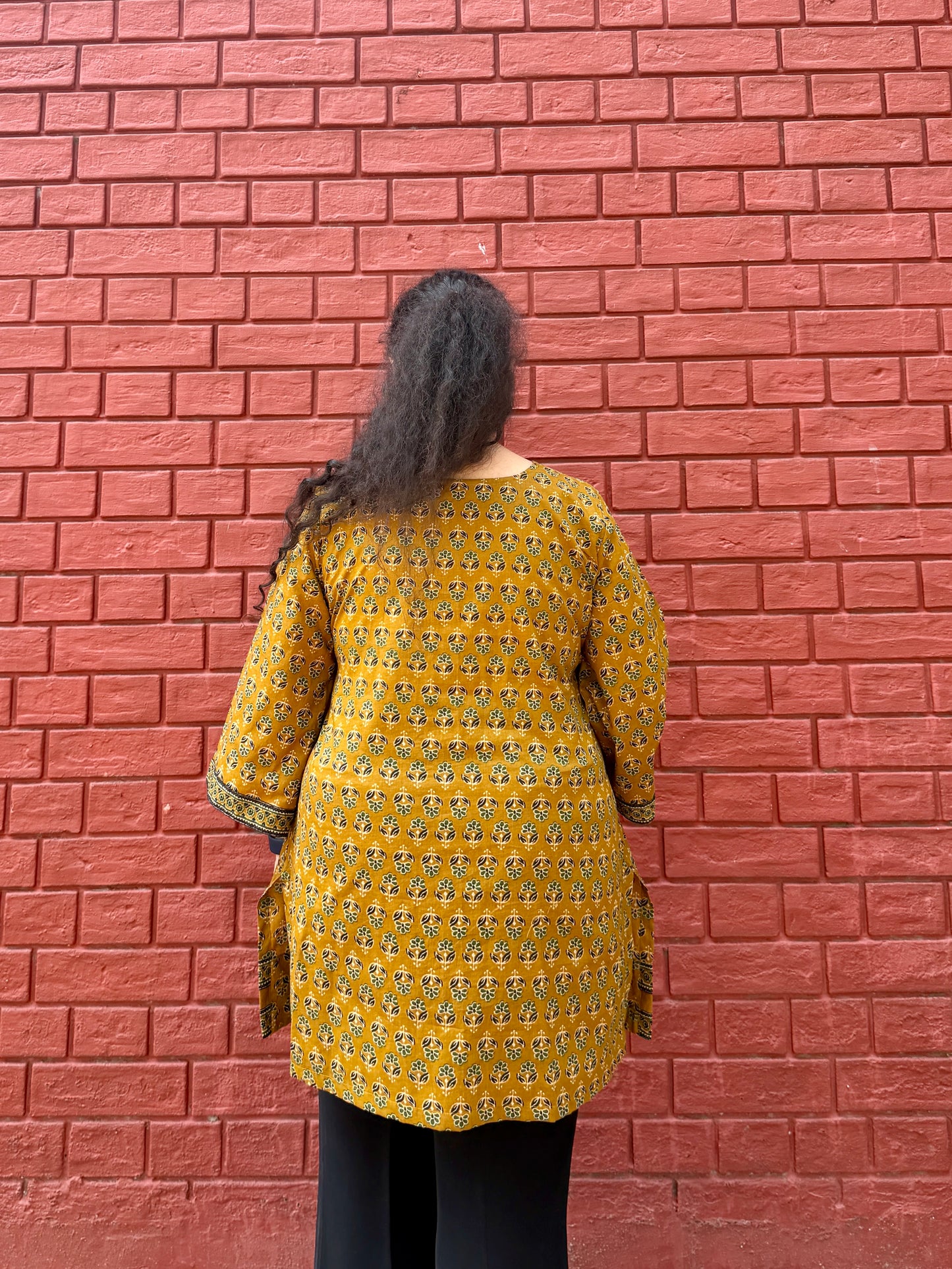 Mustard print short kurta