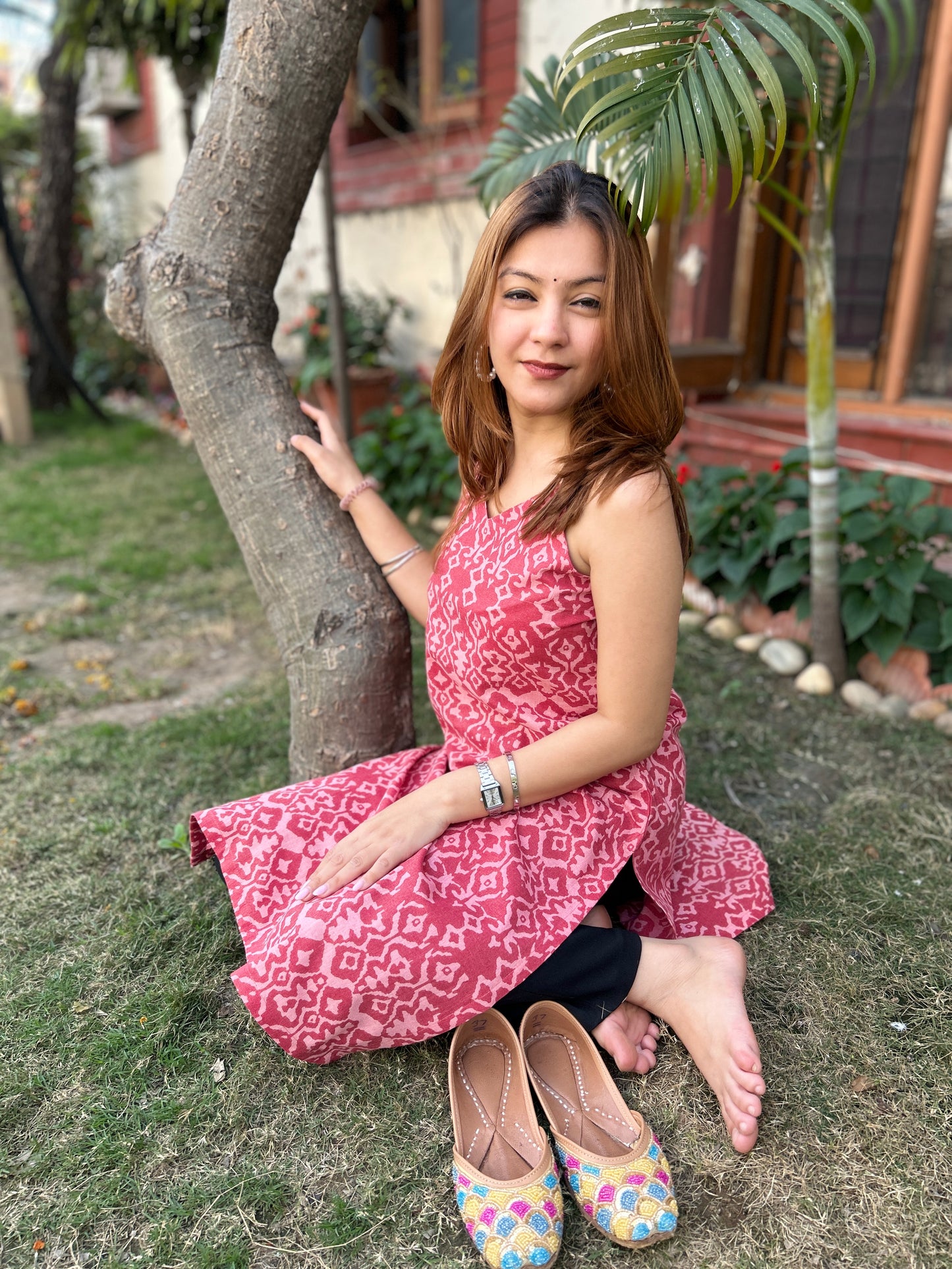 Pink strapped kurta