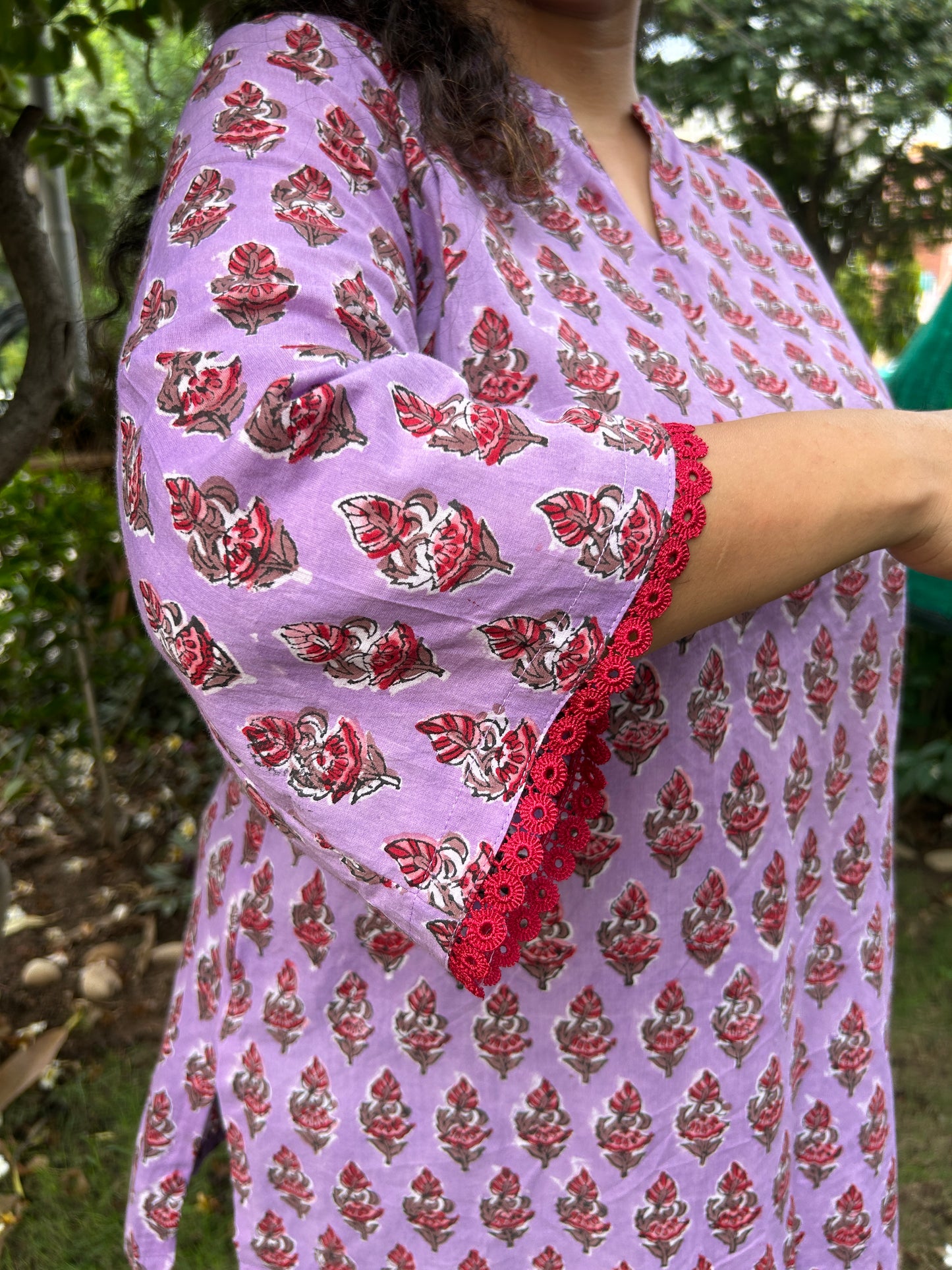 Lavender Blossom Handblock Cotton Kurti