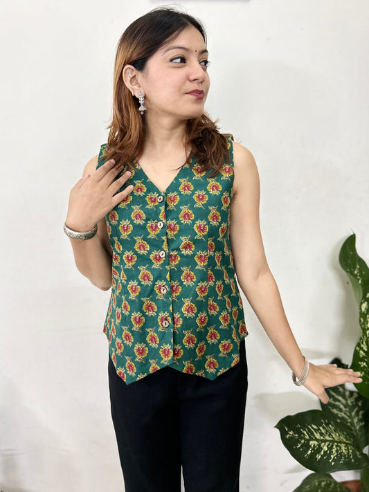 Green Floral Charm Top