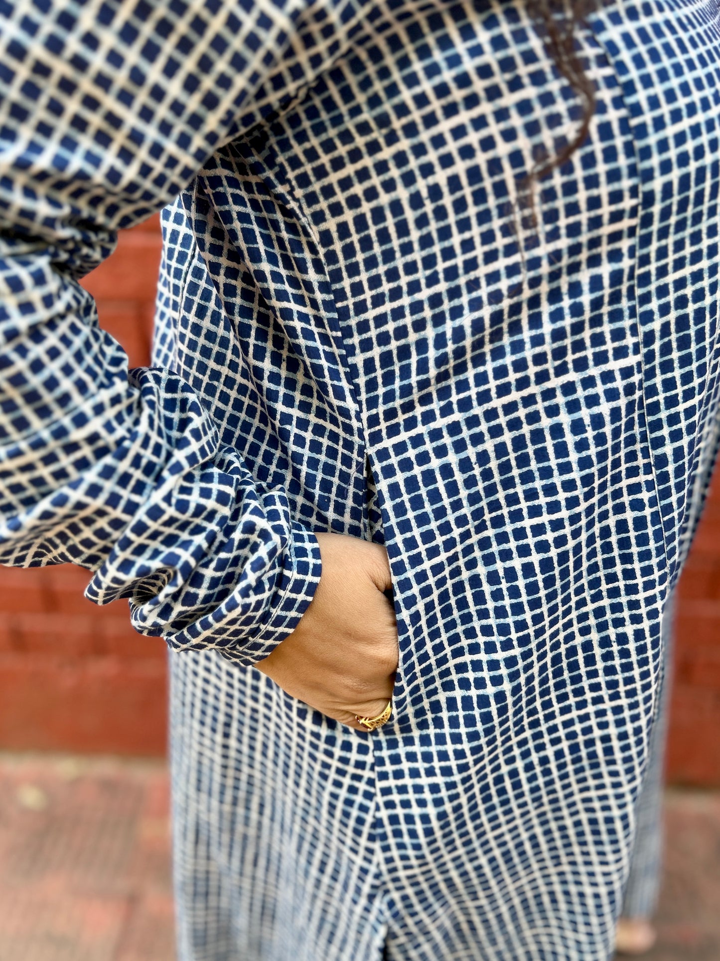 Navy checks A-line kurta with pockets ✨