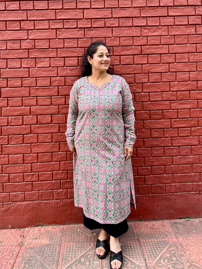 Soft green lotus Ajrakh kurta