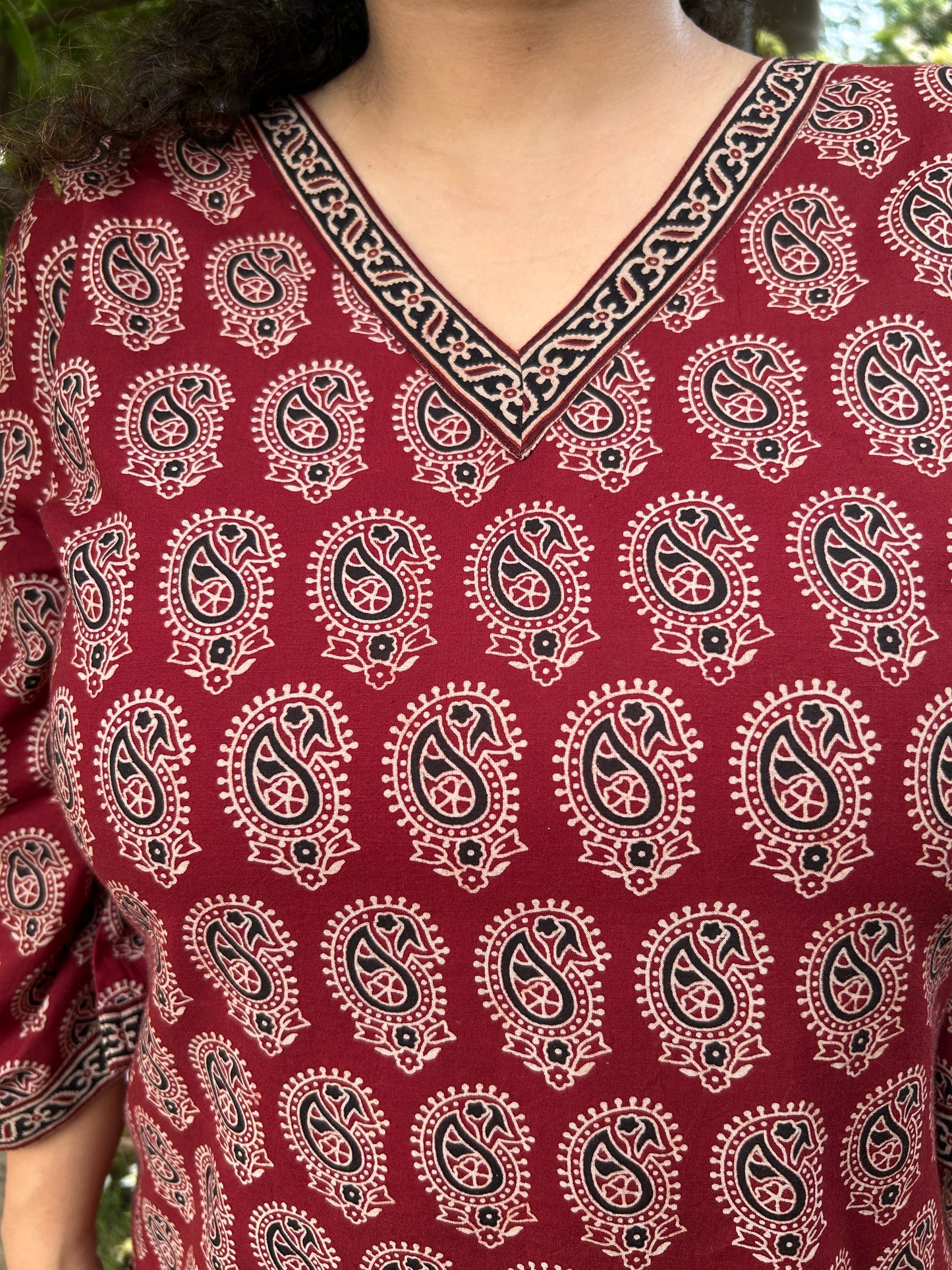 Maroon Paisley Handblock Cotton Kurti