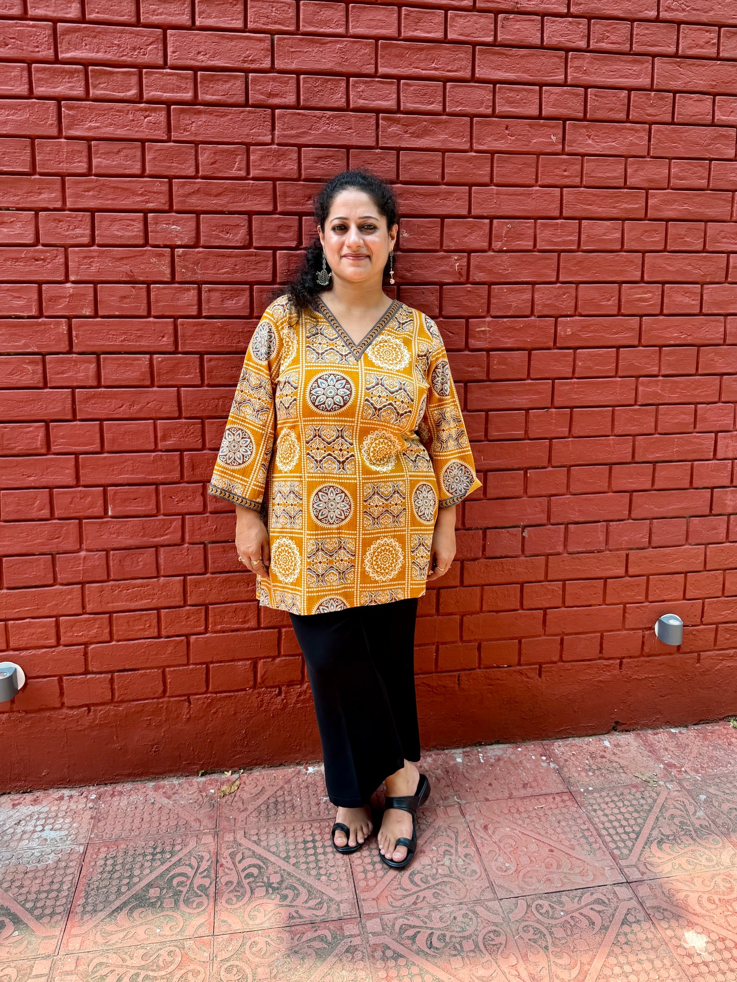 Mustard Block kurta