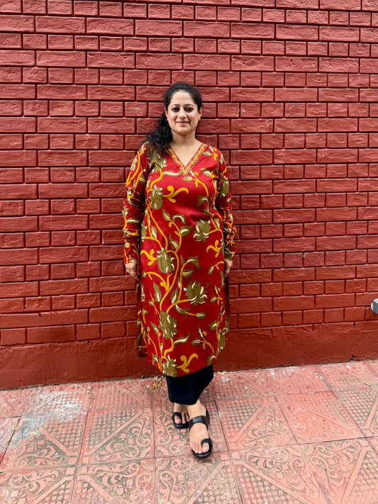 Red Floral Kurta
