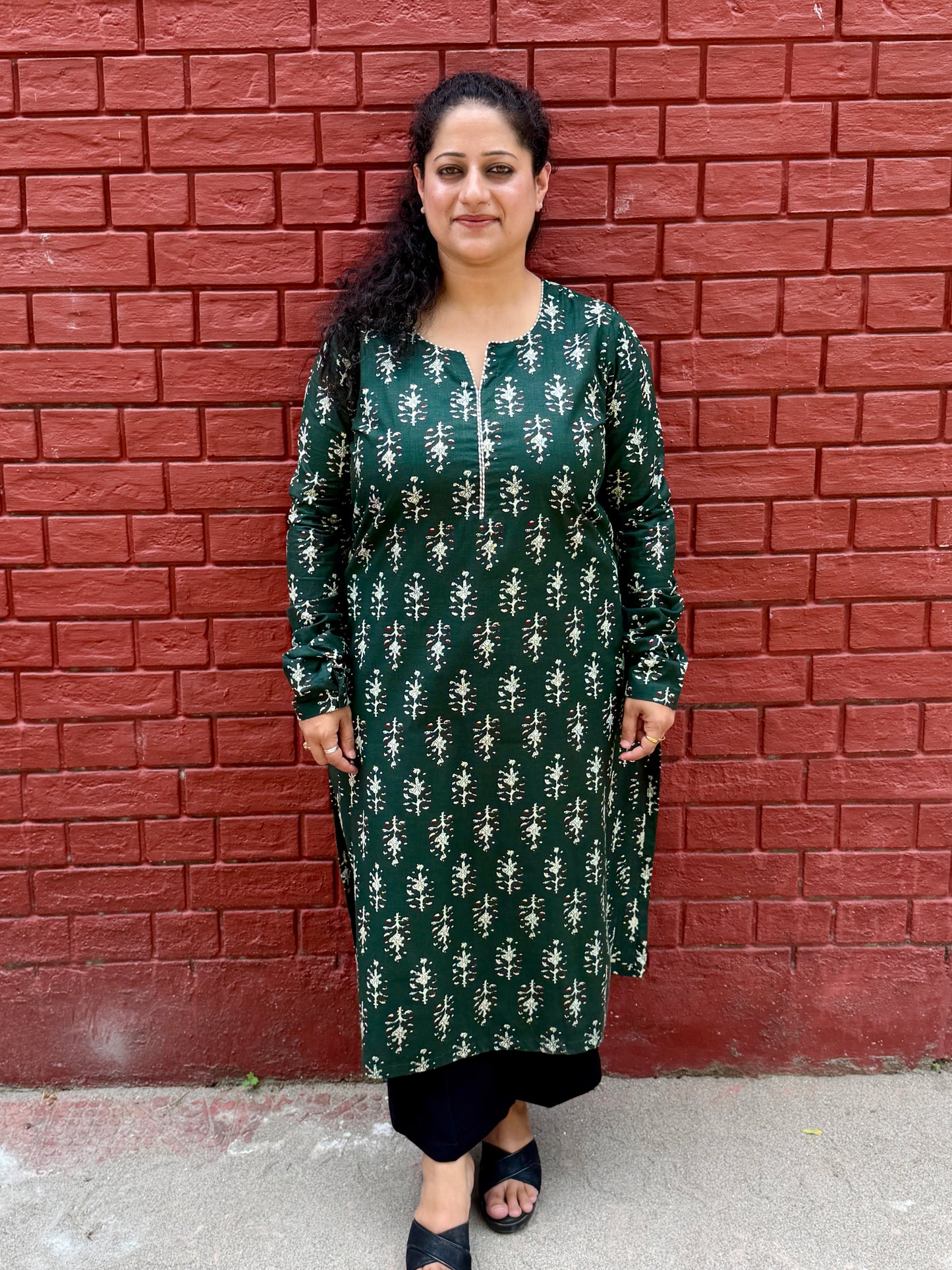 Bottle Green Leaf Kurta