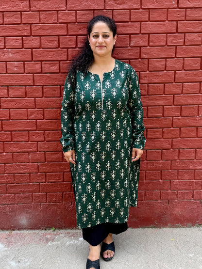 Bottle Green Leaf Kurta