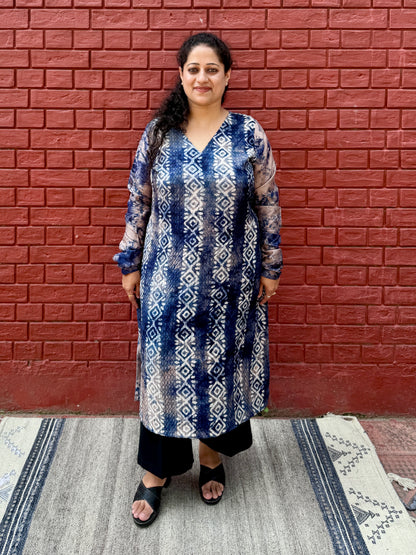 Blue Ikkat Style Kurta