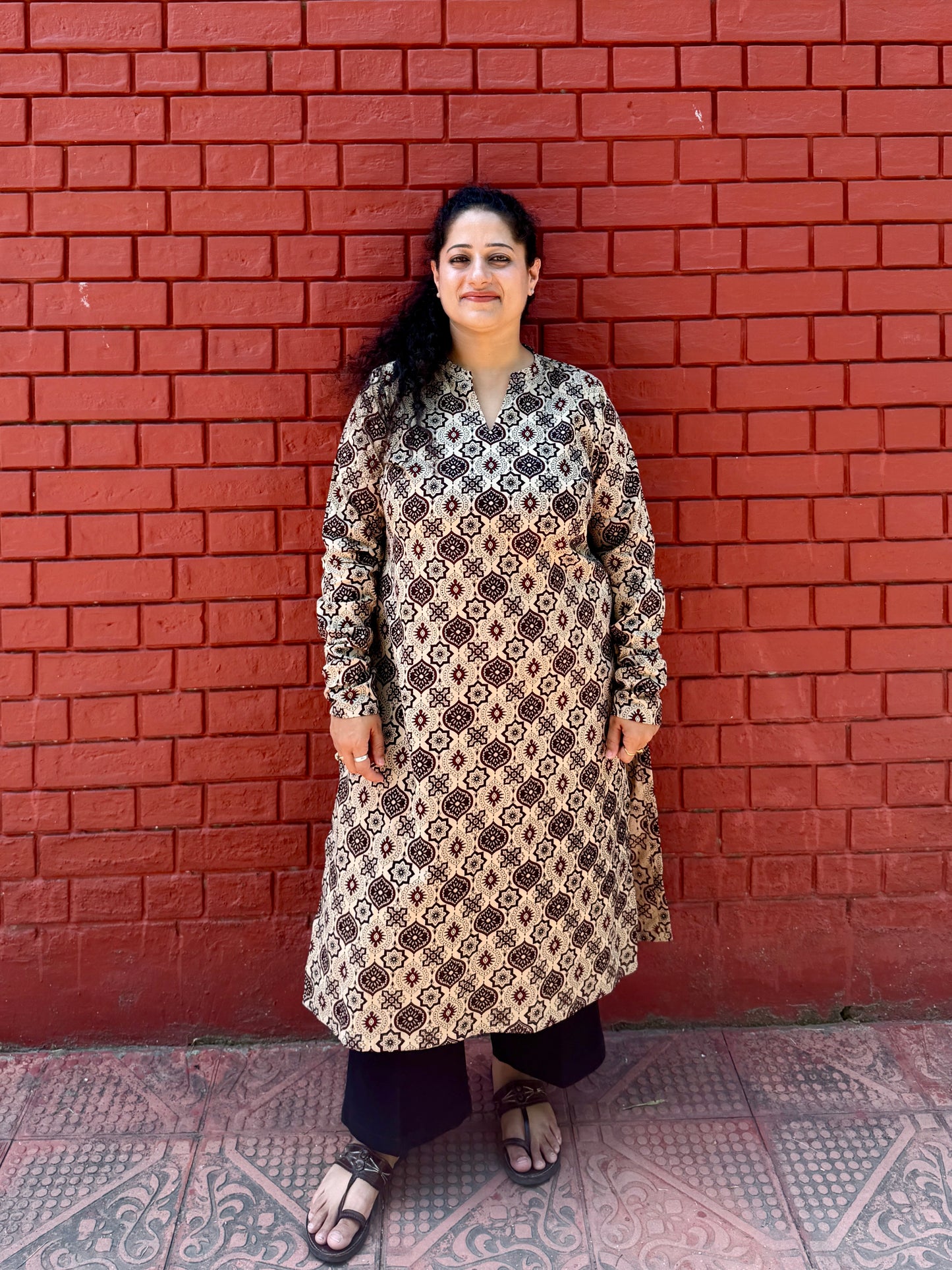 Beige geometric kurta