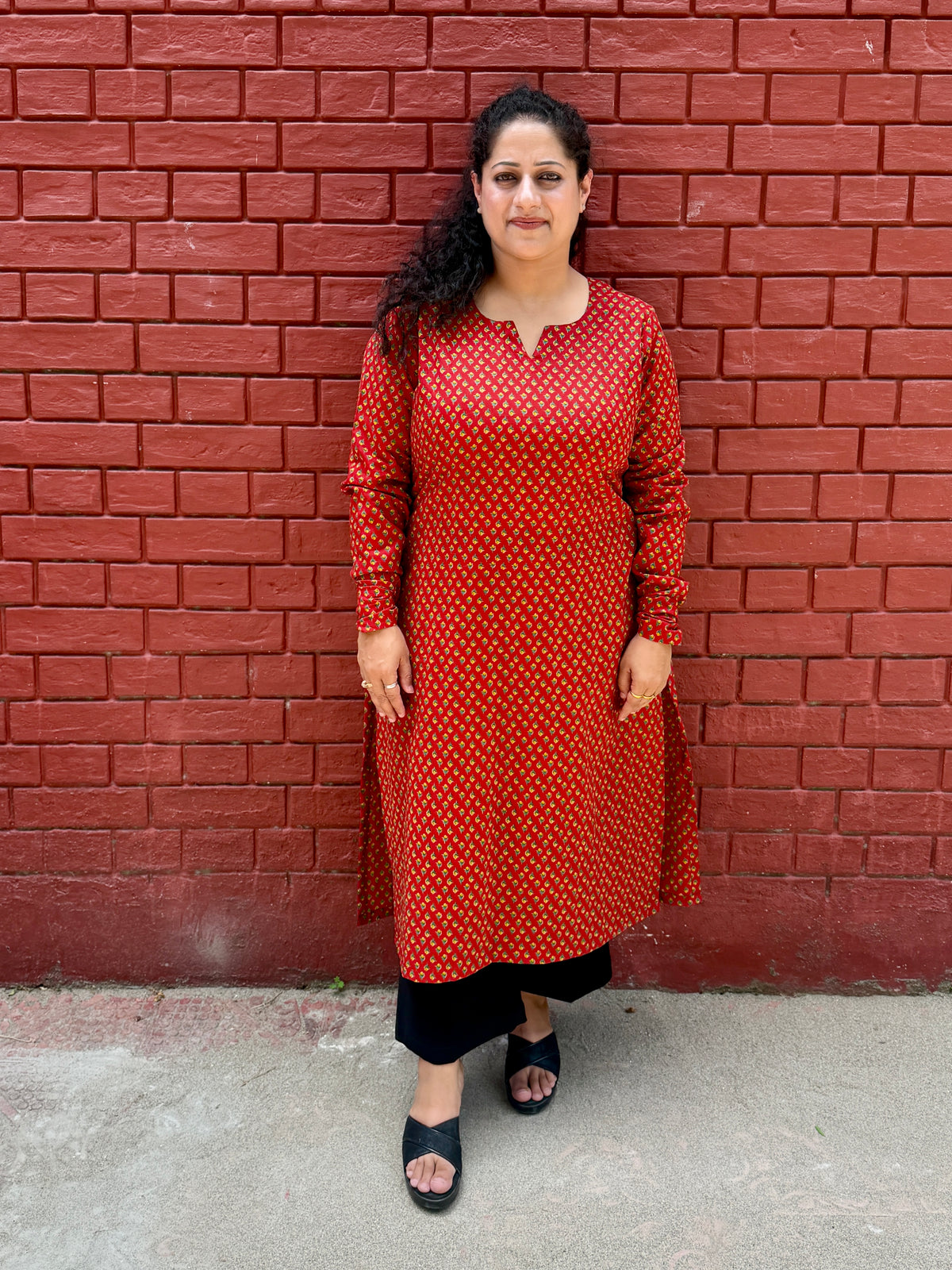 Ruby Buti 100% Cotton Long Kurta with Chudi Sleeves