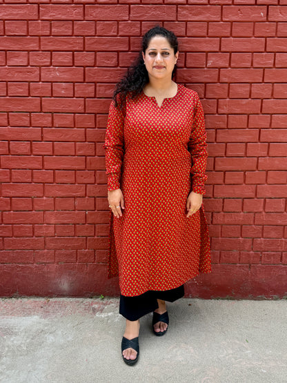 Ruby Buti 100% Cotton Long Kurta with Chudi Sleeves