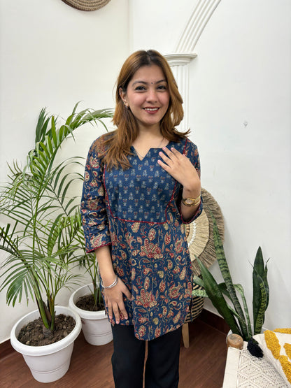 Blue buti yoke kurti