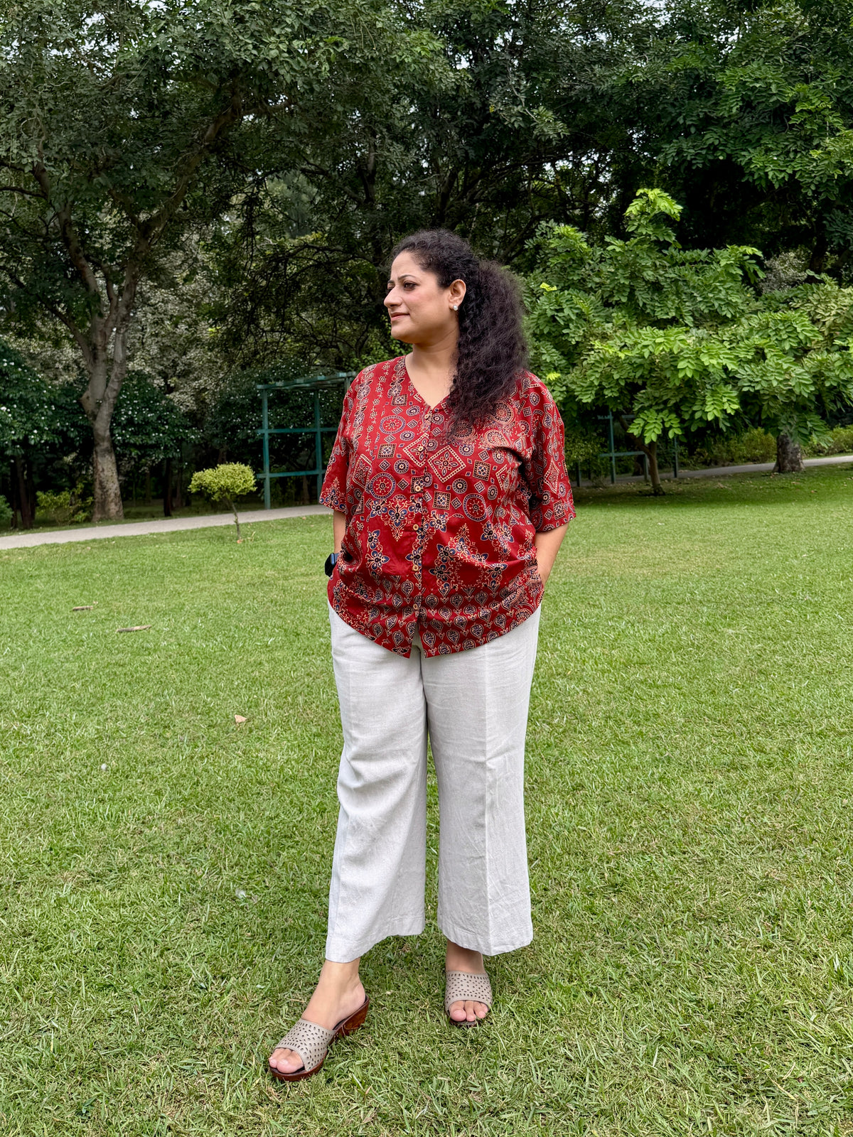 Red Ajrakh Anti-Fit Shirt