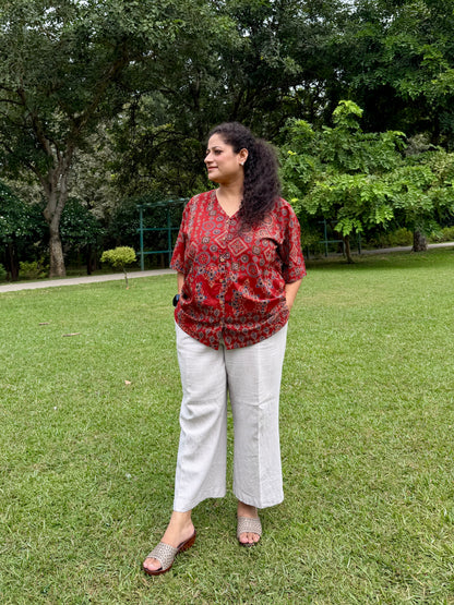 Red Ajrakh Anti-Fit Shirt