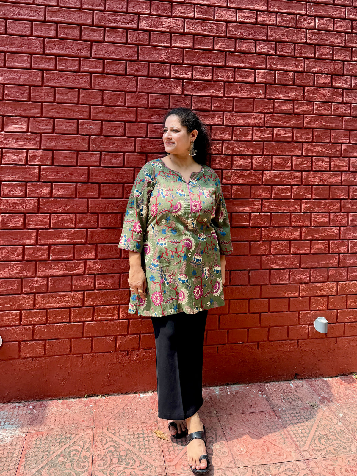 Green Floral Kurta