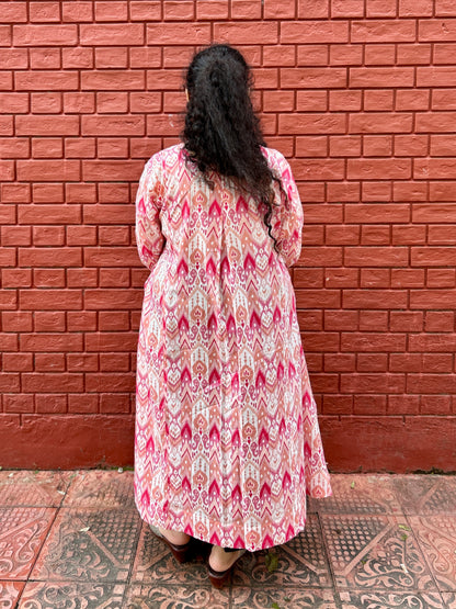 Gulabi Ikat A line kurta with two pockets