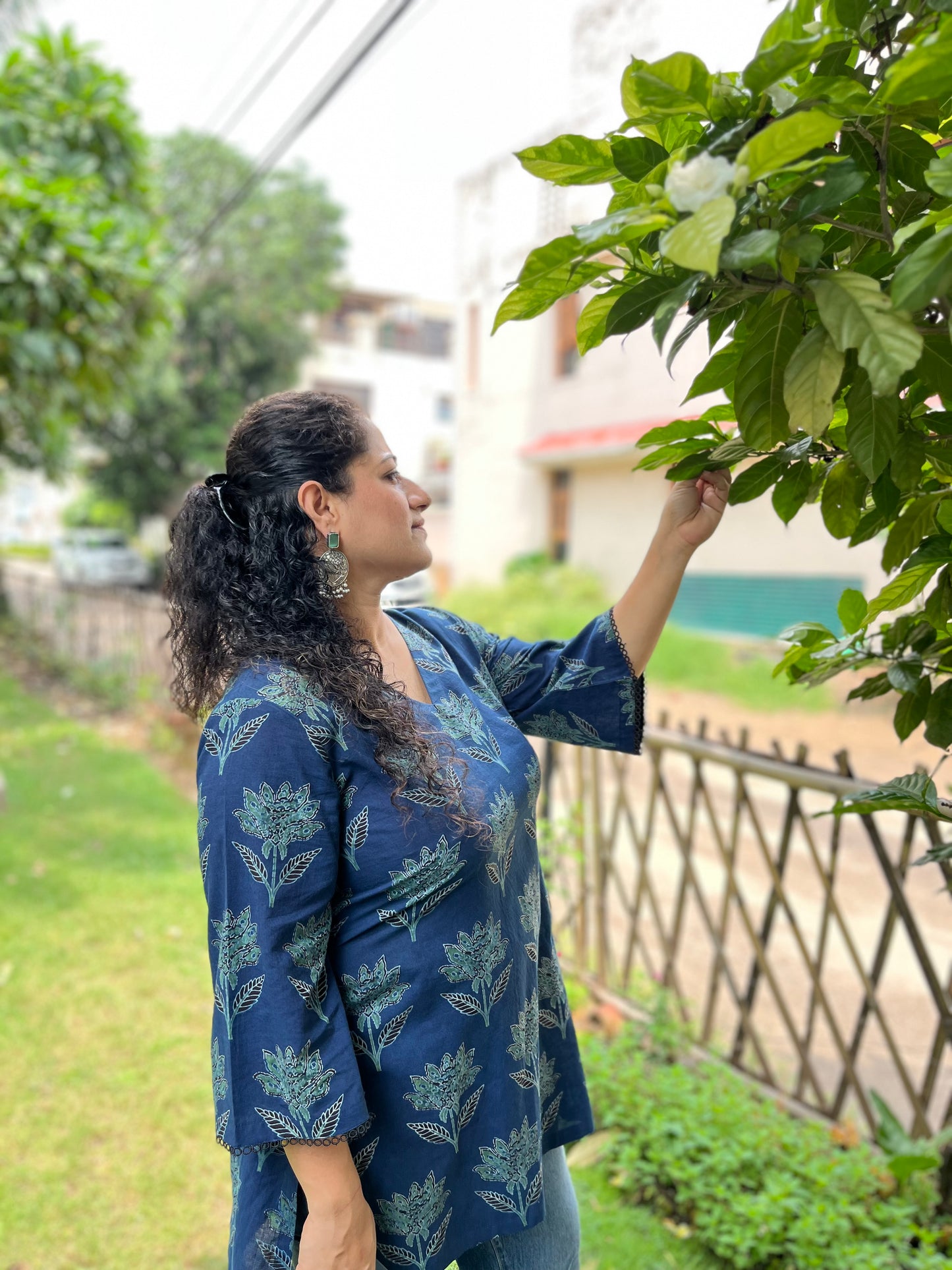 Midnight Bloom Indigo Cotton Kurti