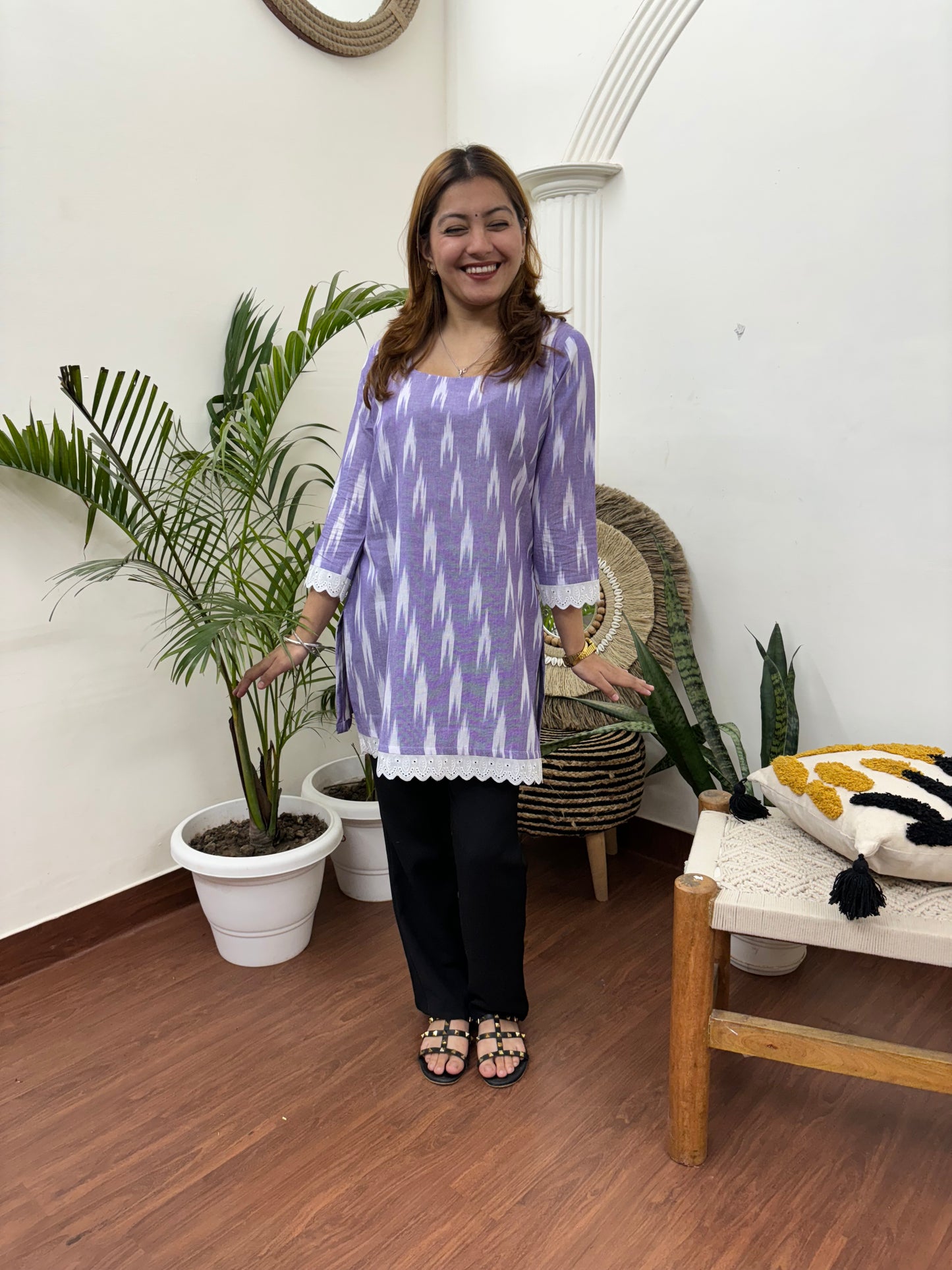Lavender Ikkat kurti