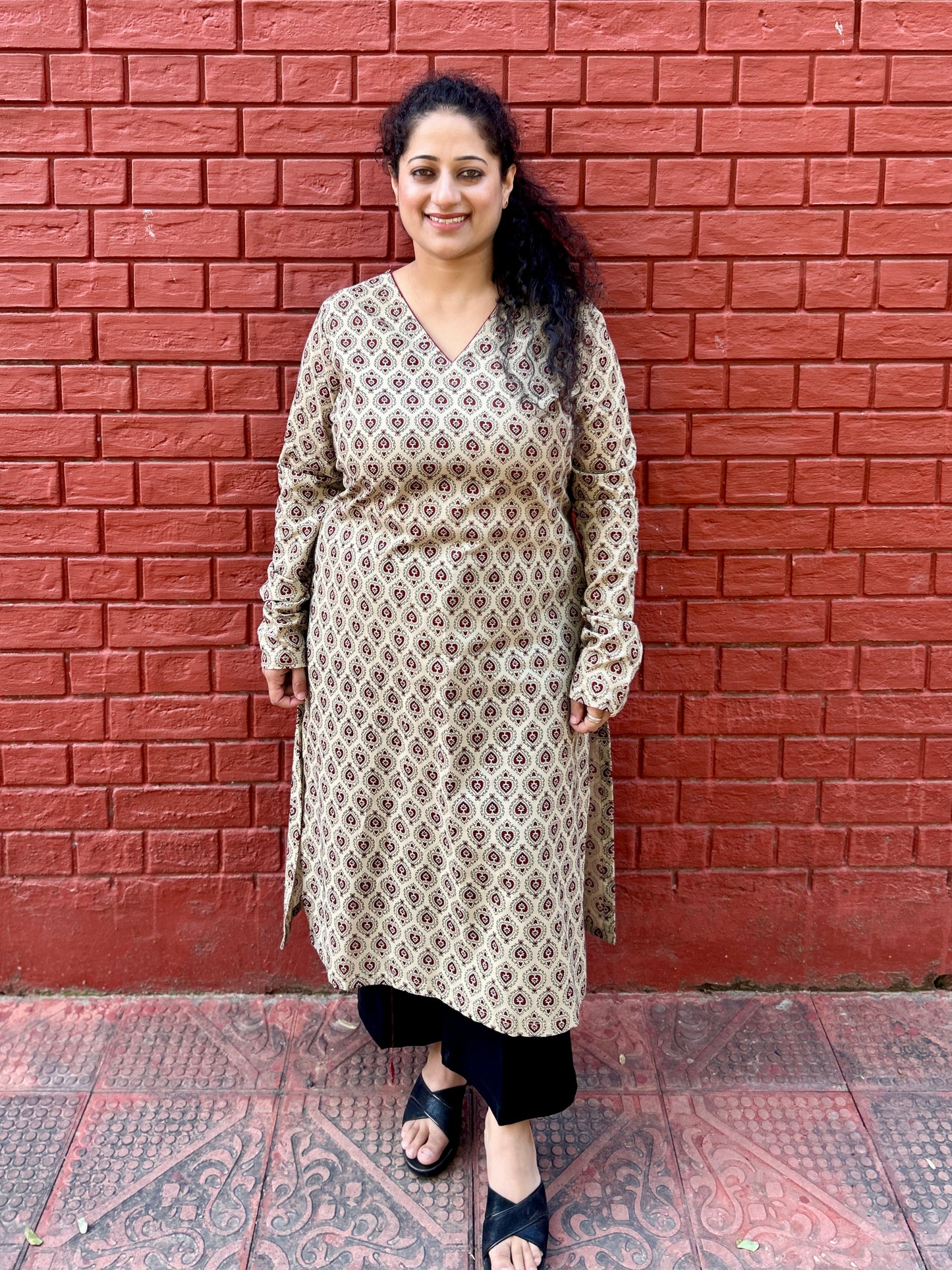 Beige Maroon Paan Kurta