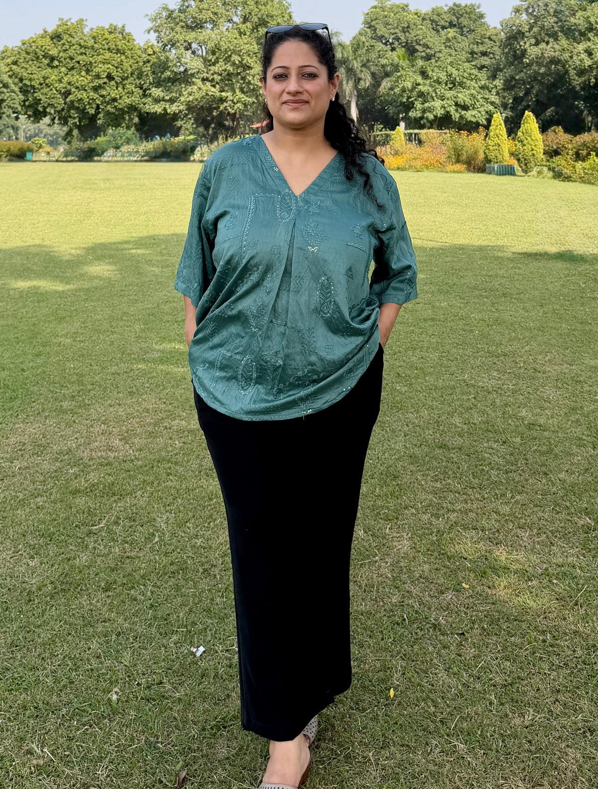 Teal Embroidered anti fit top