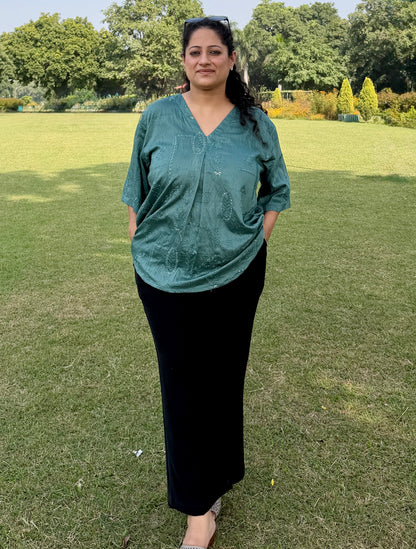 Teal Embroidered anti fit top