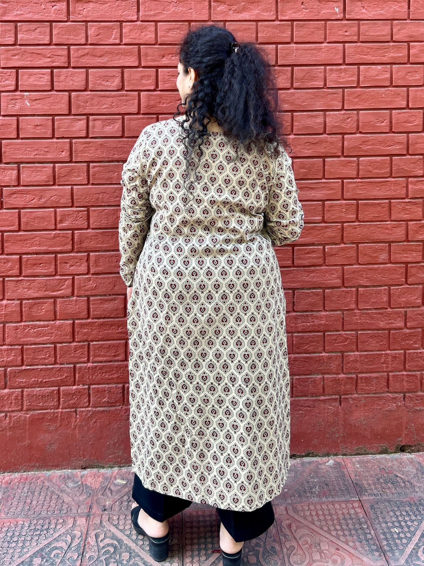Beige Maroon Paan Kurta