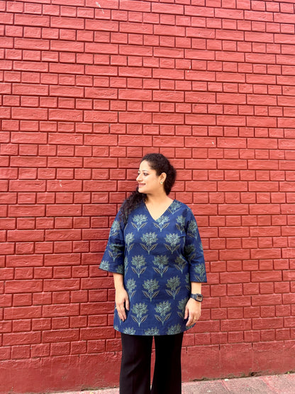 Midnight Bloom Indigo Cotton Kurti