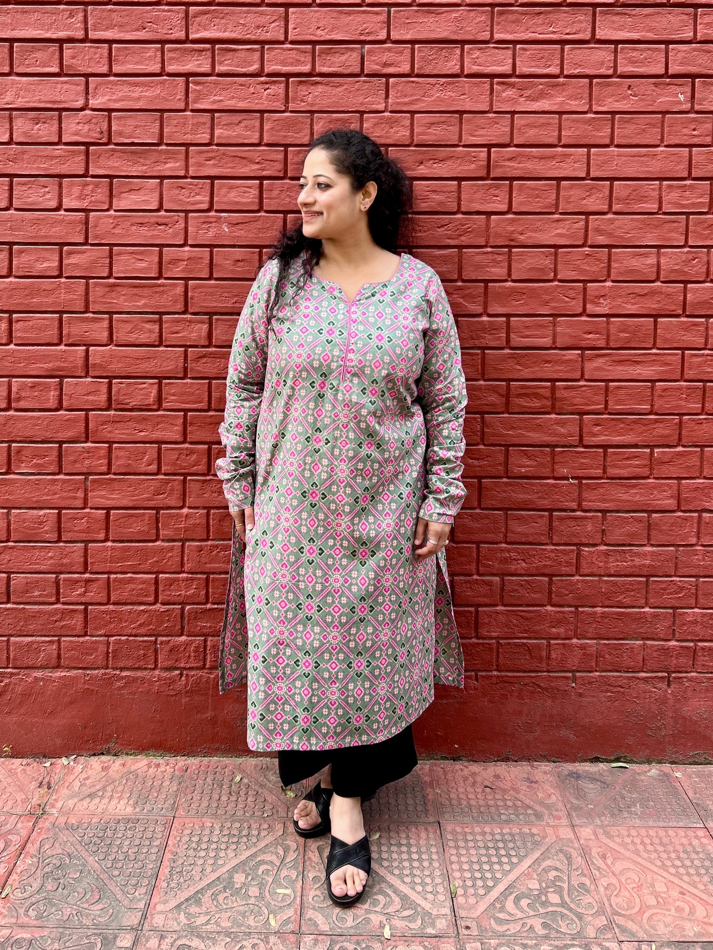 Soft green lotus Ajrakh kurta