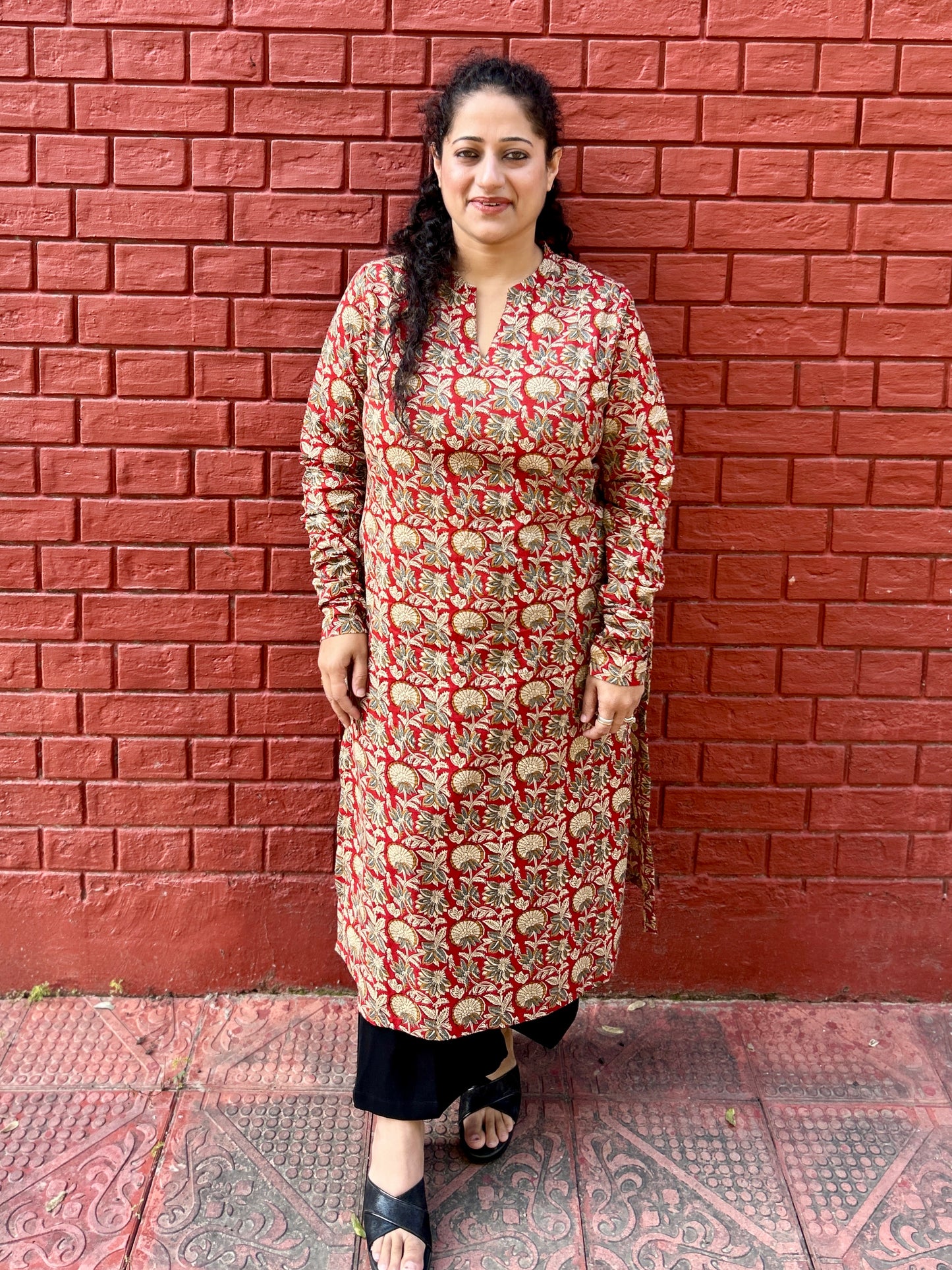 Crimson Floral Straight Kurta