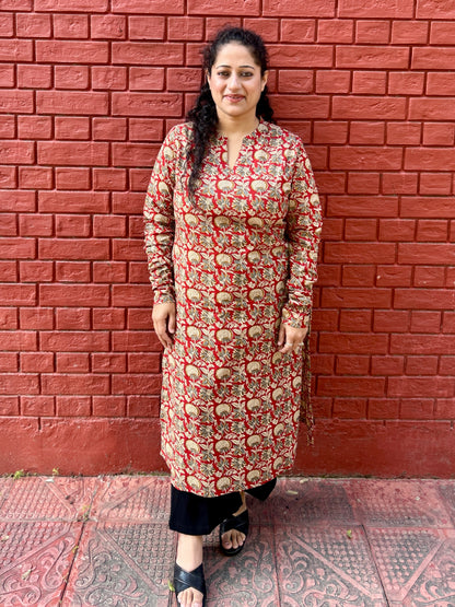 Crimson Floral Straight Kurta