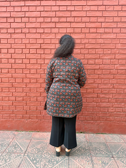 Black Floral Cotton Kurta