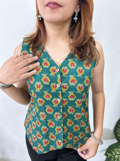 Green Floral Charm Top