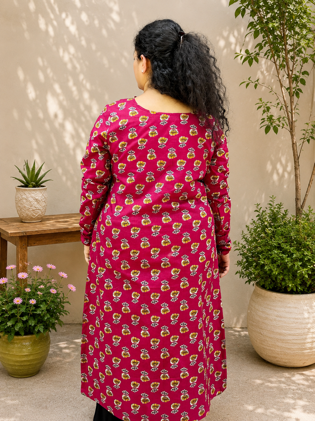 Magenta Bloom V-Neck Kurta