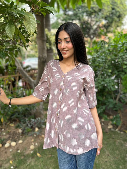 Wine colour Ikkat Shirt