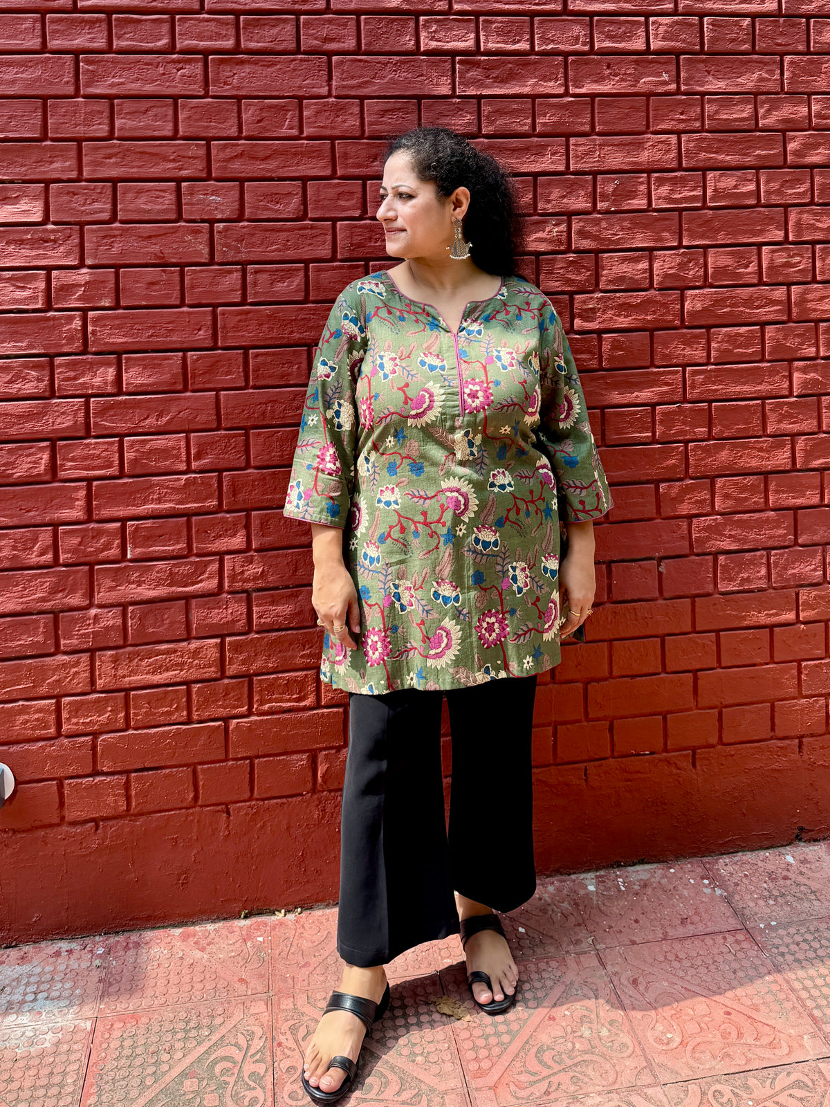 Green Floral Kurta