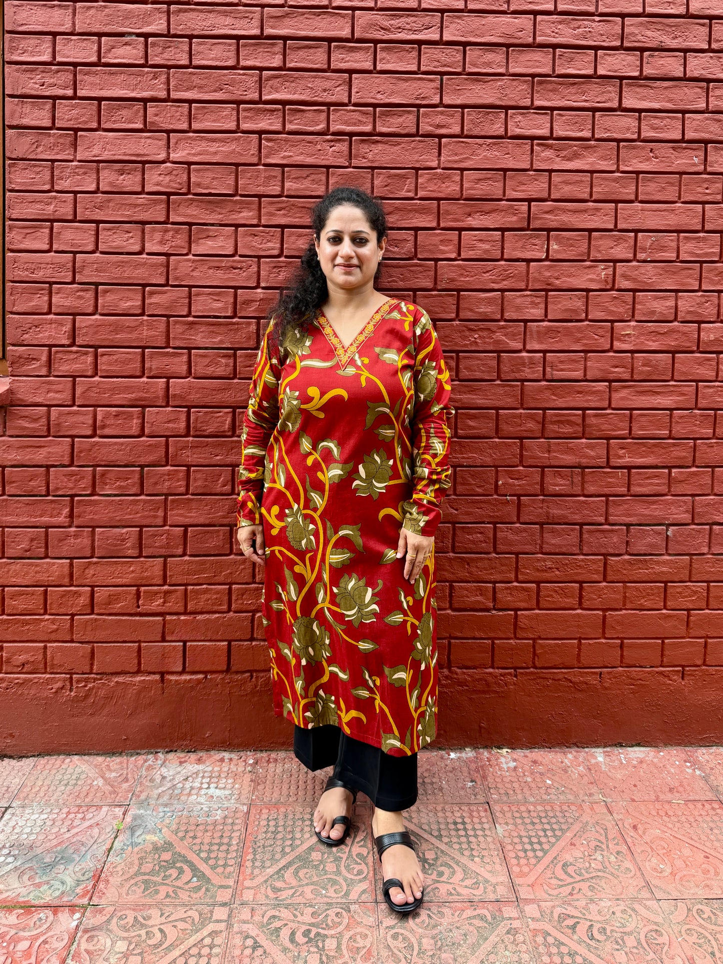 Red Floral Kurta