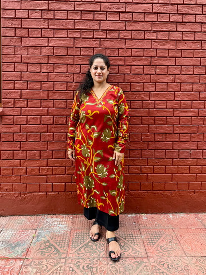 Red Floral Kurta