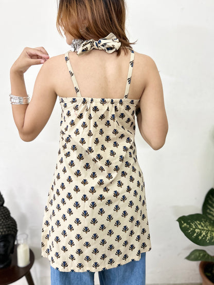 Beige Floral Halter Top