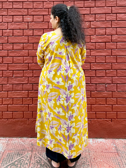 Mustard Meadow A-Line 100% Cotton Kurta with Chudi Sleeves