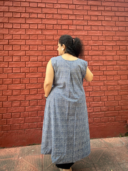 Navy checks A-line kurta with pockets ✨