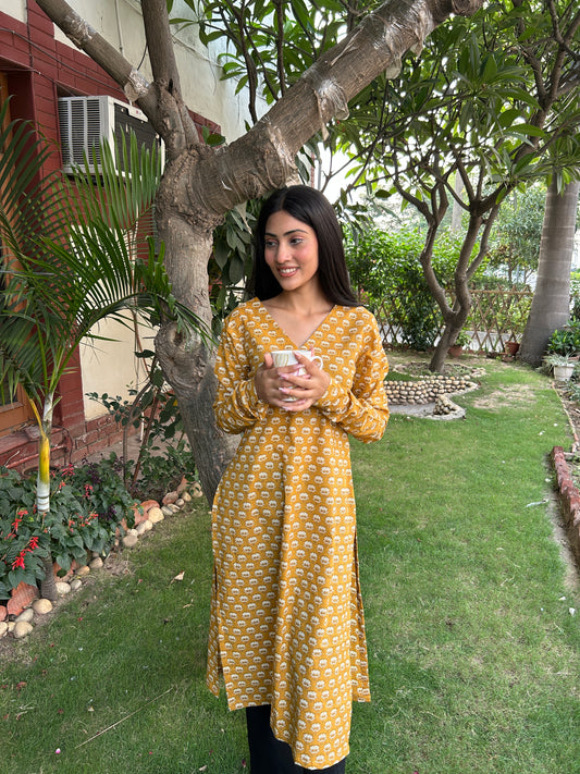 Mustard floral kurta
