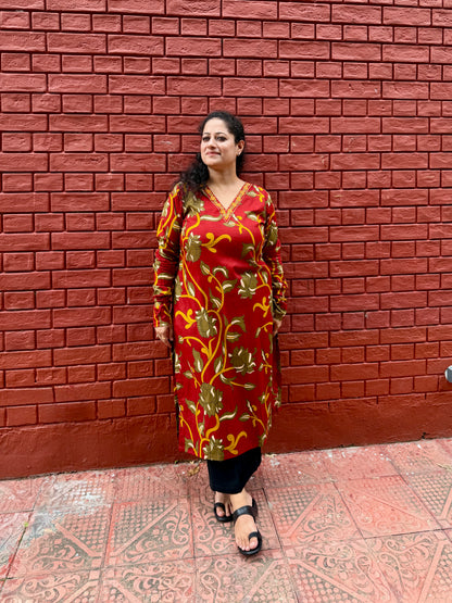 Red Floral Kurta